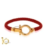 دستبند-چرم-زنانه-با-پلاک-طلا-طرح-امگا