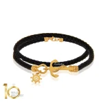 دستبند-چرم-زنانه-با-پلاک-طلا-طرح-لنگر