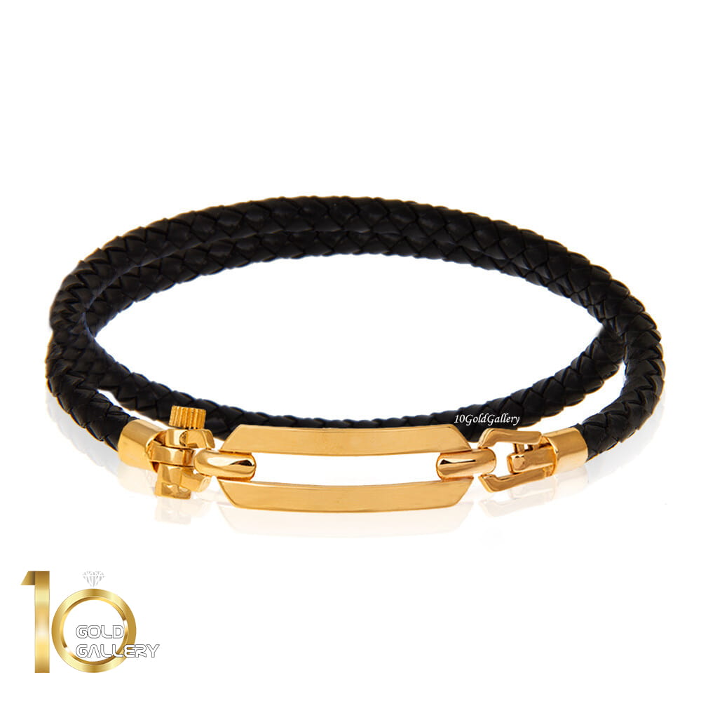 دستبند چرم زنانه با پلاک طلا کد XB998