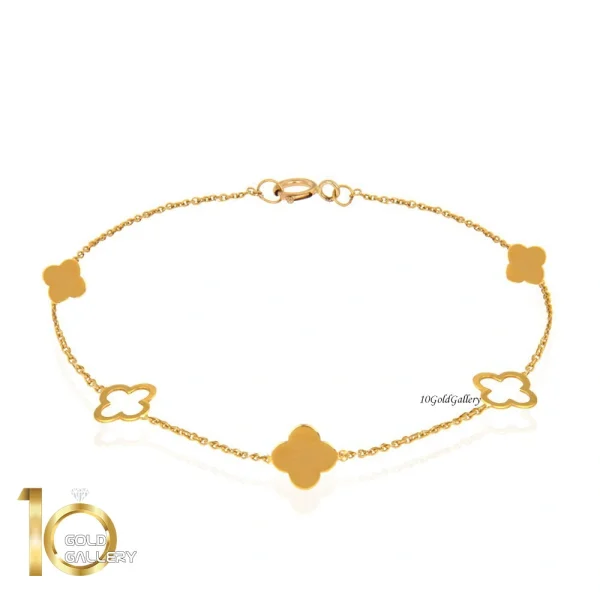 دستبند-طلا-زنانه-طرح-گل-چهار-پر-ونکلیف