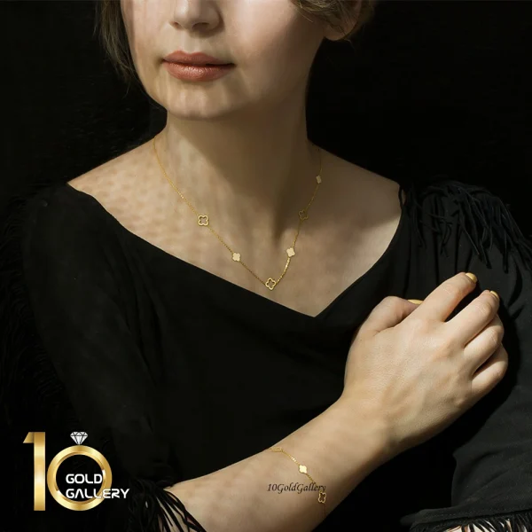 دستبند-طلا-زنانه-طرح-گل-چهار-پر-ونکلیف