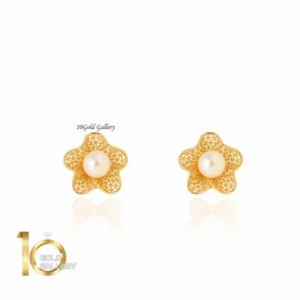 گوشواره طلا طرح گل فیوژن با مروارید