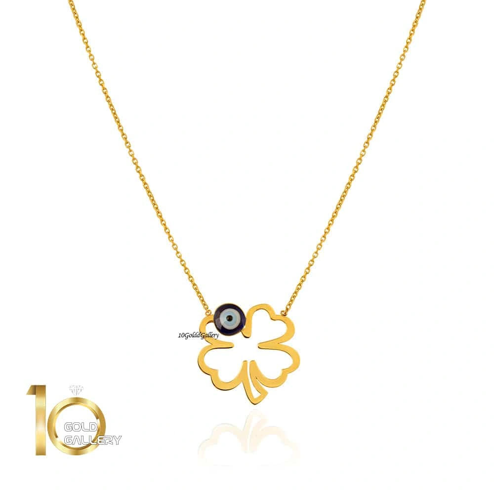 LN885-گردنبند-طلا-طرح-شبدر-با-چشم-نظر گردنبند-طلا-طرح-شبدر-با-چشم-نظر