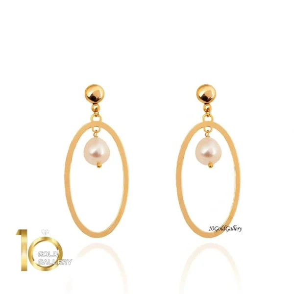 گوشواره طلا طرح بیضی با مروارید