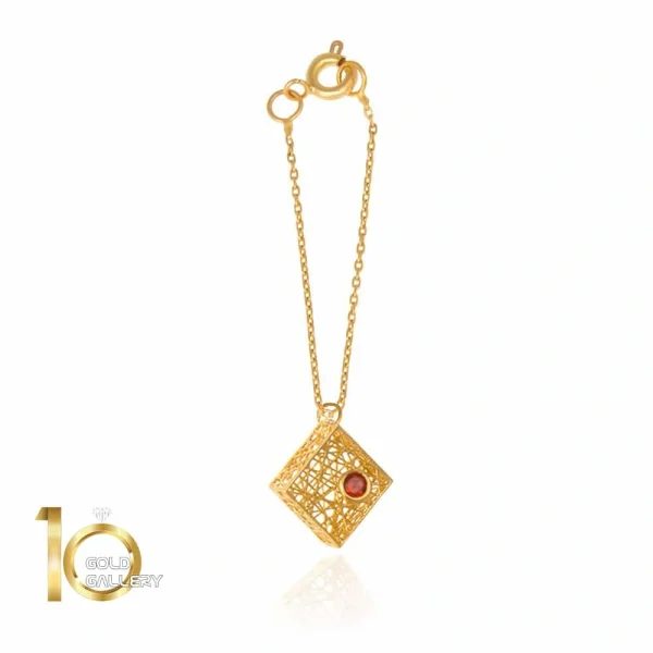 آویز ساعت طلا طرح لوزی فیوژن با نگین قرمز