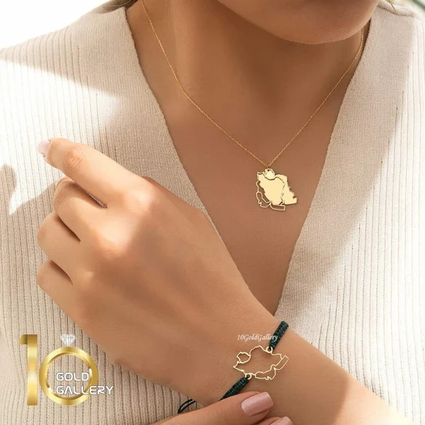 دستبند بافت با پلاک طلا طرح ایران