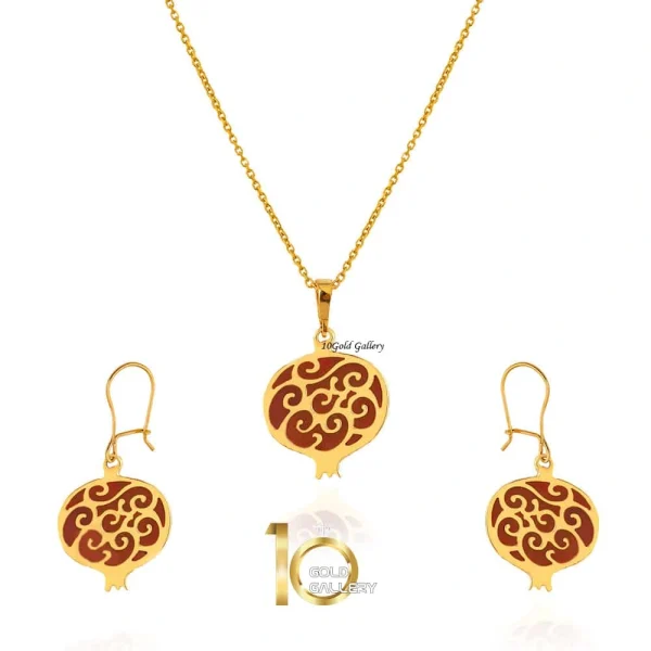 نیم ست طلا طرح انار میناکاری