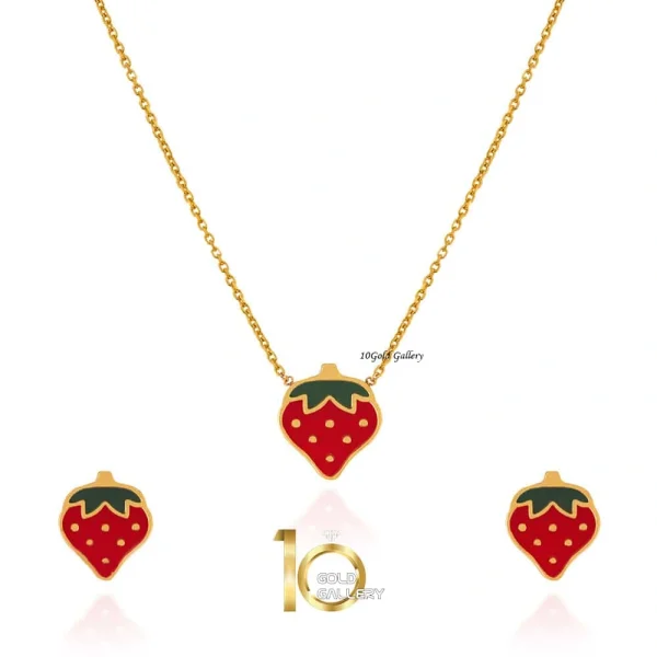 نیم ست طلا کودک طرح توت فرنگی