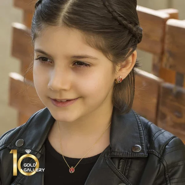 نیم ست طلا کودک طرح کفشدوزک