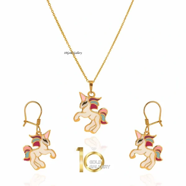 نیم ست طلا کودک طرح یونیکورن