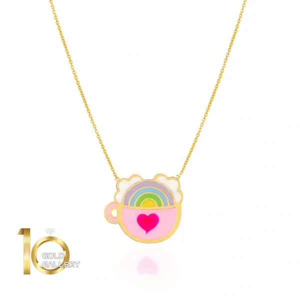 گردنبند طلا کودک طرح فنجان رنگین کمان