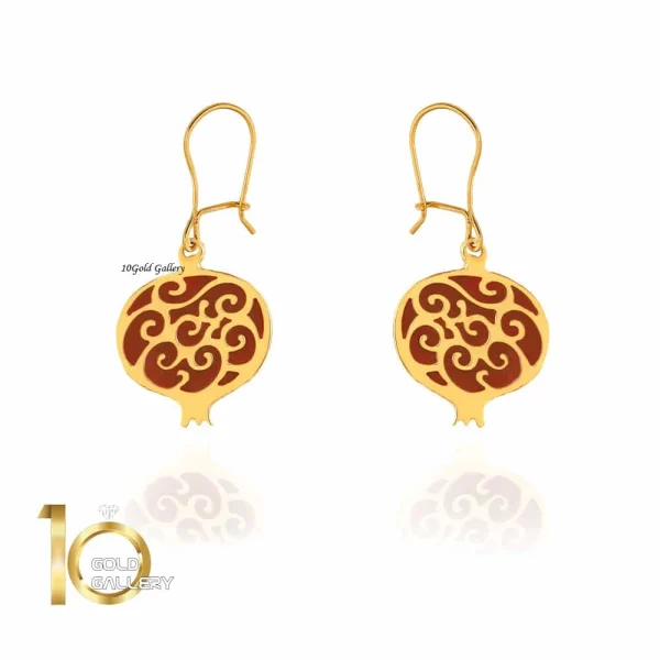 گوشواره طلا طرح انار میناکاری
