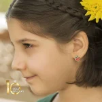 گوشواره طلا کودک طرح توت فرنگی میناکاری