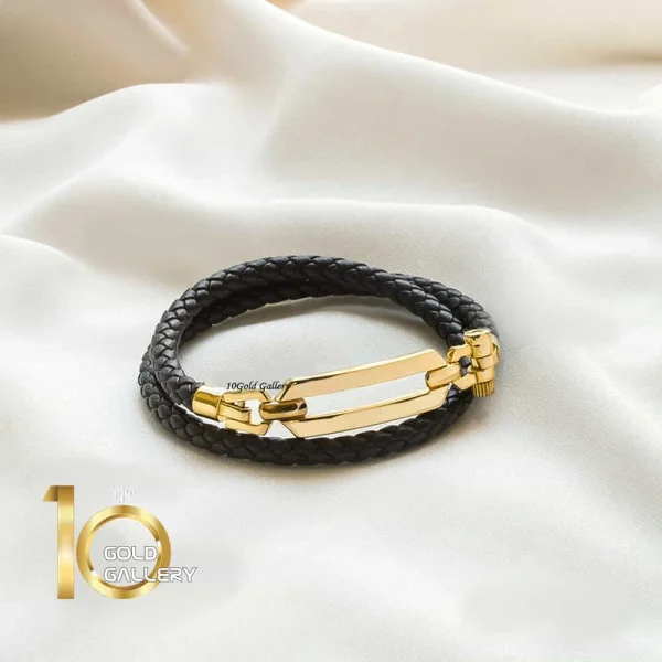 دستبند چرم مردانه با پلاک طلا