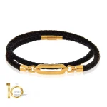 دستبند چرم مردانه با پلاک طلا