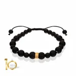 دستبند سنگ مردانه با پلاک طلا طرح مهره