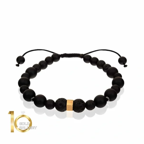 دستبند سنگ مردانه با پلاک طلا طرح مهره