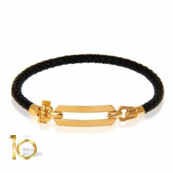 دستبند چرم مردانه با پلاک طلا