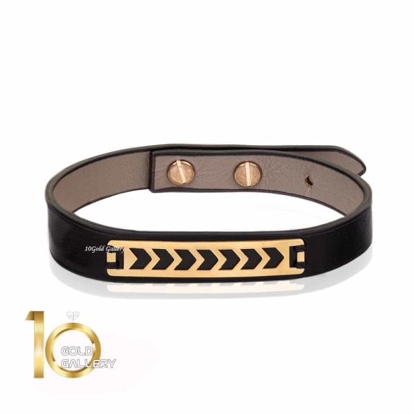 دستبند چرم مردانه با پلاک طلا کد MB155