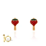 گوشواره طلا کودک طرح توت فرنگی میناکاری