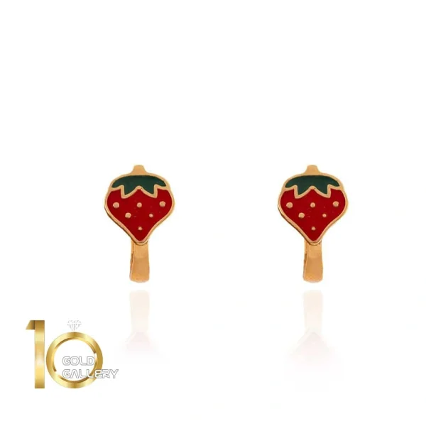 گوشواره طلا کودک طرح توت فرنگی میناکاری