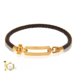 دستبند چرم مردانه با پلاک طلا