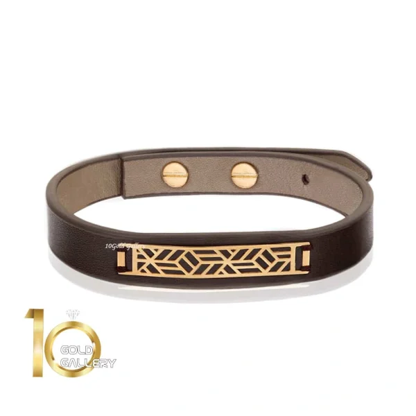 دستبند چرم مردانه با پلاک طلا