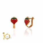 گوشواره طلا کودک طرح توت فرنگی میناکاری
