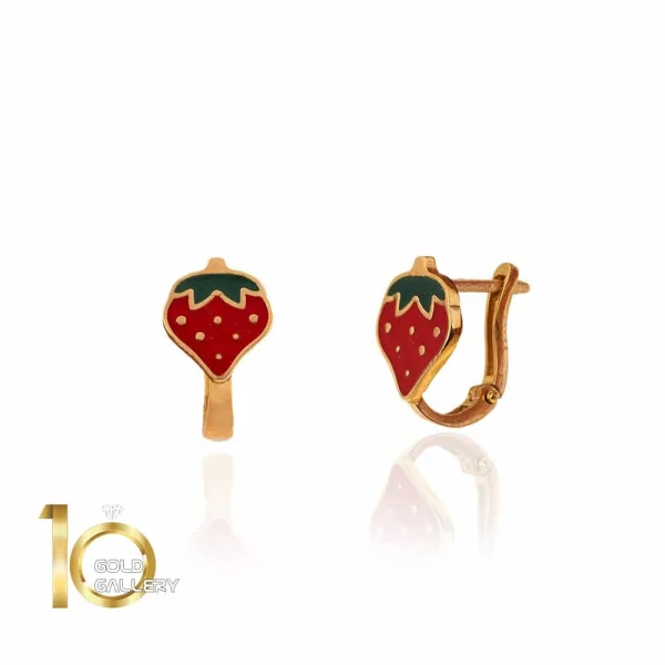 گوشواره طلا کودک طرح توت فرنگی میناکاری