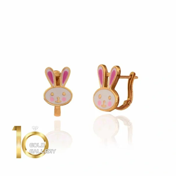 گوشواره طلا کودک طرح خرگوش میناکاری