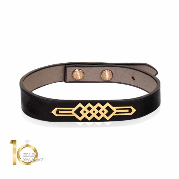 دستبند چرم مردانه با پلاک طلا کد MB167