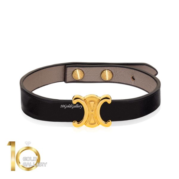 دستبند چرم مردانه با پلاک طلا کد MB169