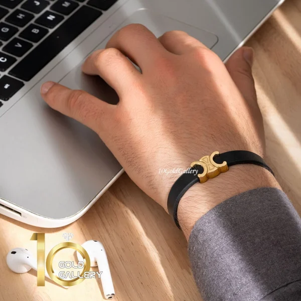 دستبند-چرم-مردانه-با-پلاک-طلا