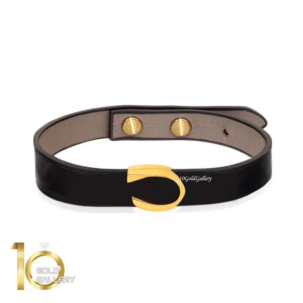 دستبند چرم مردانه با پلاک طلا