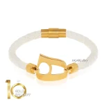 دستبند چرم زنانه با پلاک طلا طرح "ه" نیمانی