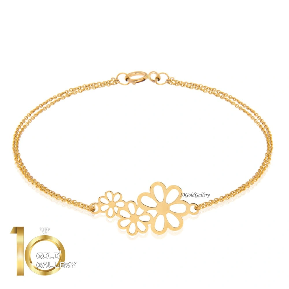 دستبند-طلا-طرح-سه-گل-کد-LB126 دستبند-طلا-طرح-سه-گل