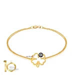 دستبند طلا طرح شبدر با چشم نظر