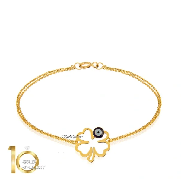 دستبند طلا طرح شبدر با چشم نظر