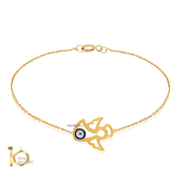 دستبند طلای کودک طرح فرشته با چشم و نظر