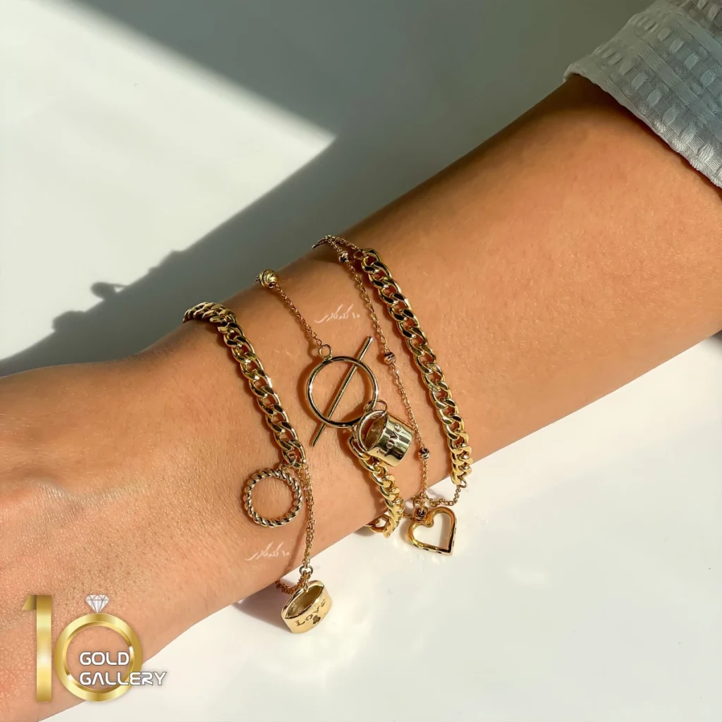 دستبند طلا ترکیبی کارتیه با قفل تی و تیفانی