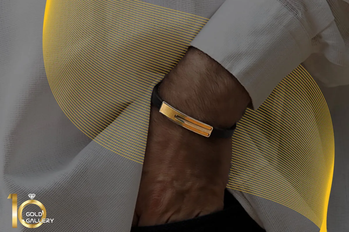 دستبند چرم و طلا مردانه