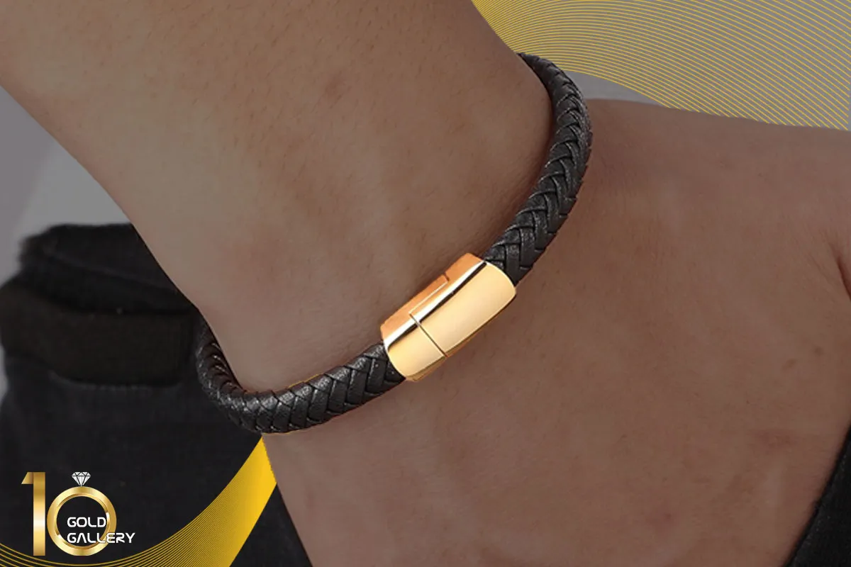 دستبند چرم و طلا مردانه در ده گلد گالری