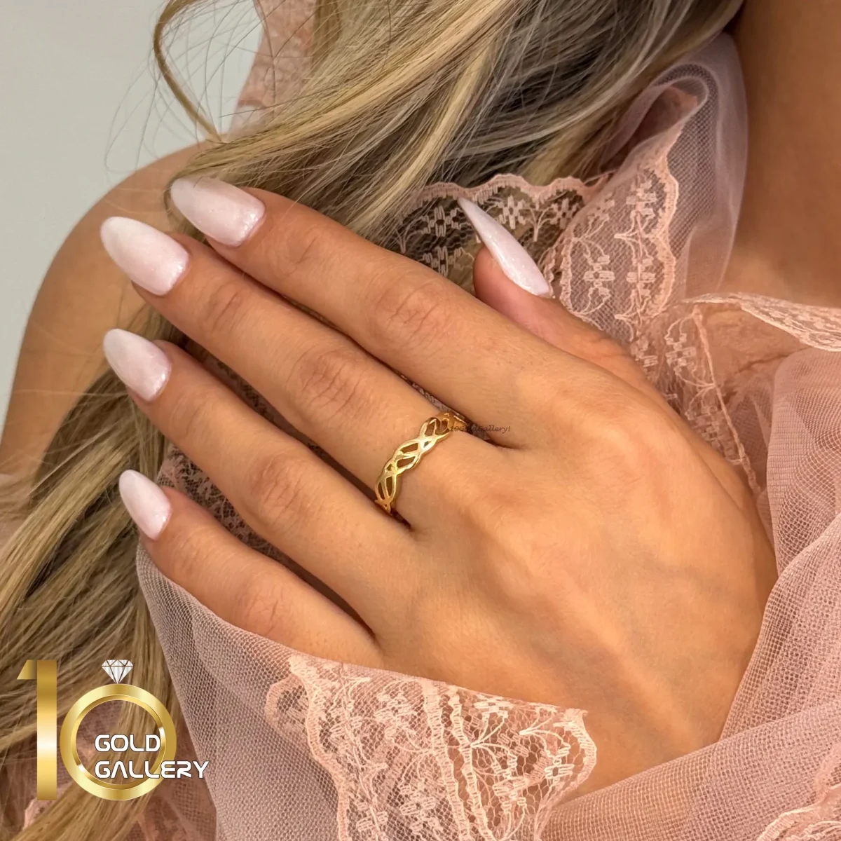 انگشتر طلای 18 عیار مینیمال طرح بافت 1WRL255 - تصویر 2