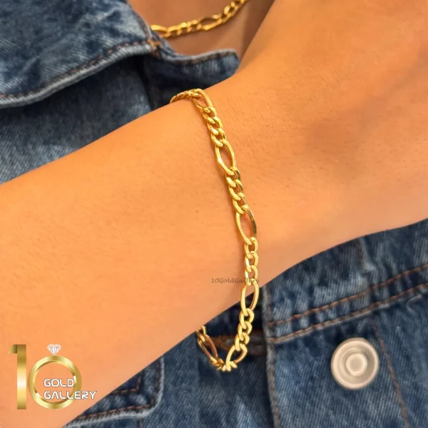 دستبند طلای 18 عیار طرح فیگارو کم اجرت کد 1WBE057