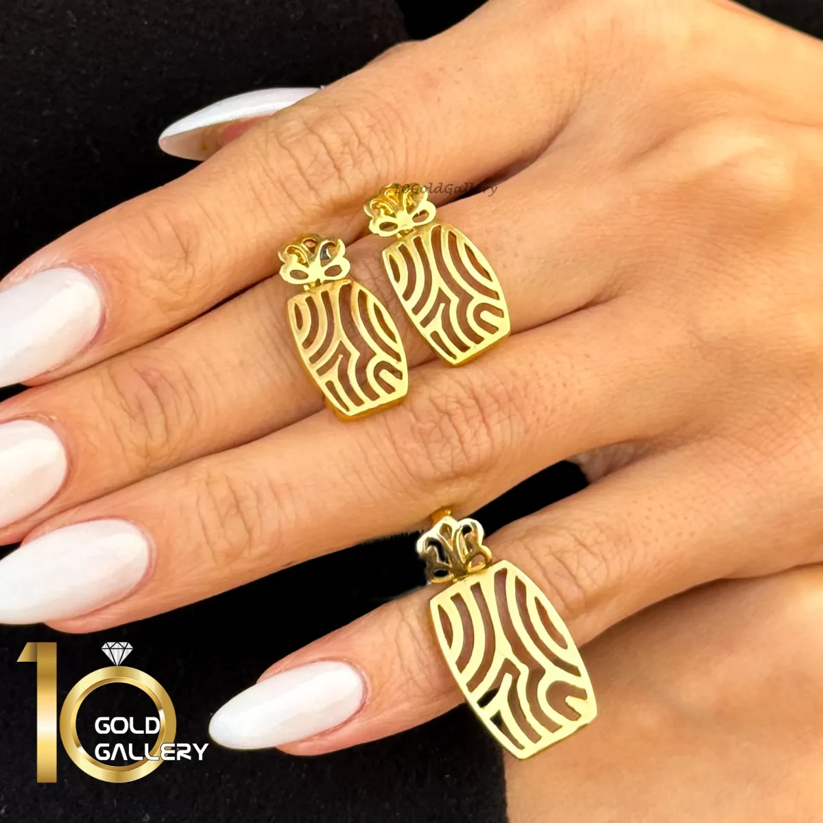 نیم ست طلای 18 عیار طرح هندسی کم اجرت کد 1WHE003 - تصویر 2