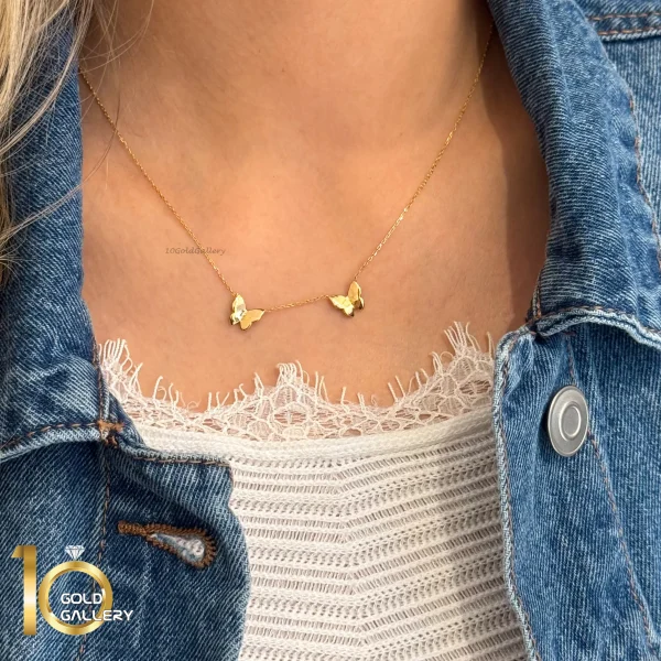 گردنبند طلای 18 عیار طرح پروانه و زنجیر کد 1WNL020