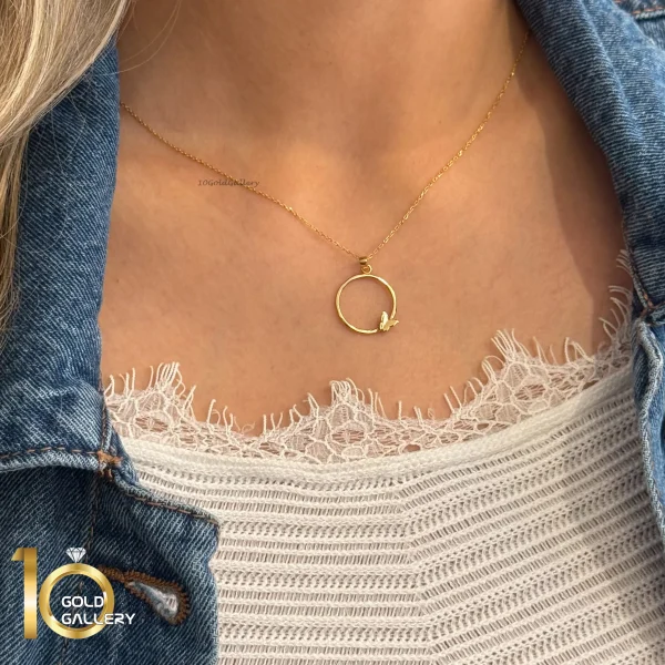 گردنبند طلای 18 عیار طرح پروانه و دایره کد 1WNL064