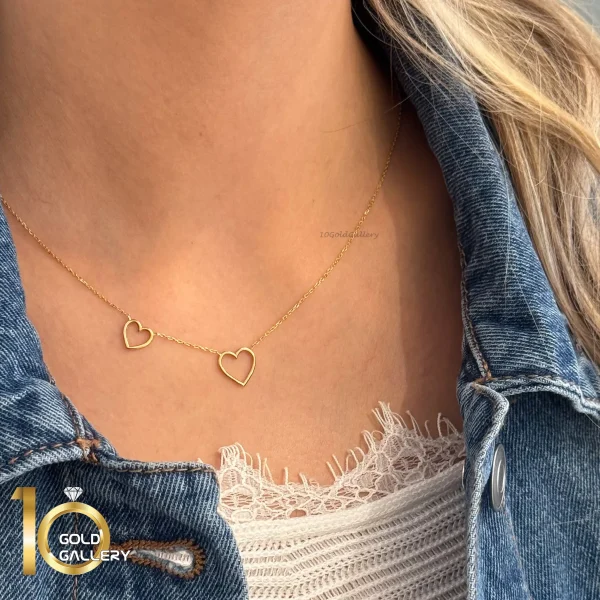 گردنبند طلای 18 عیار طرح دو قلب کد 1WNL006