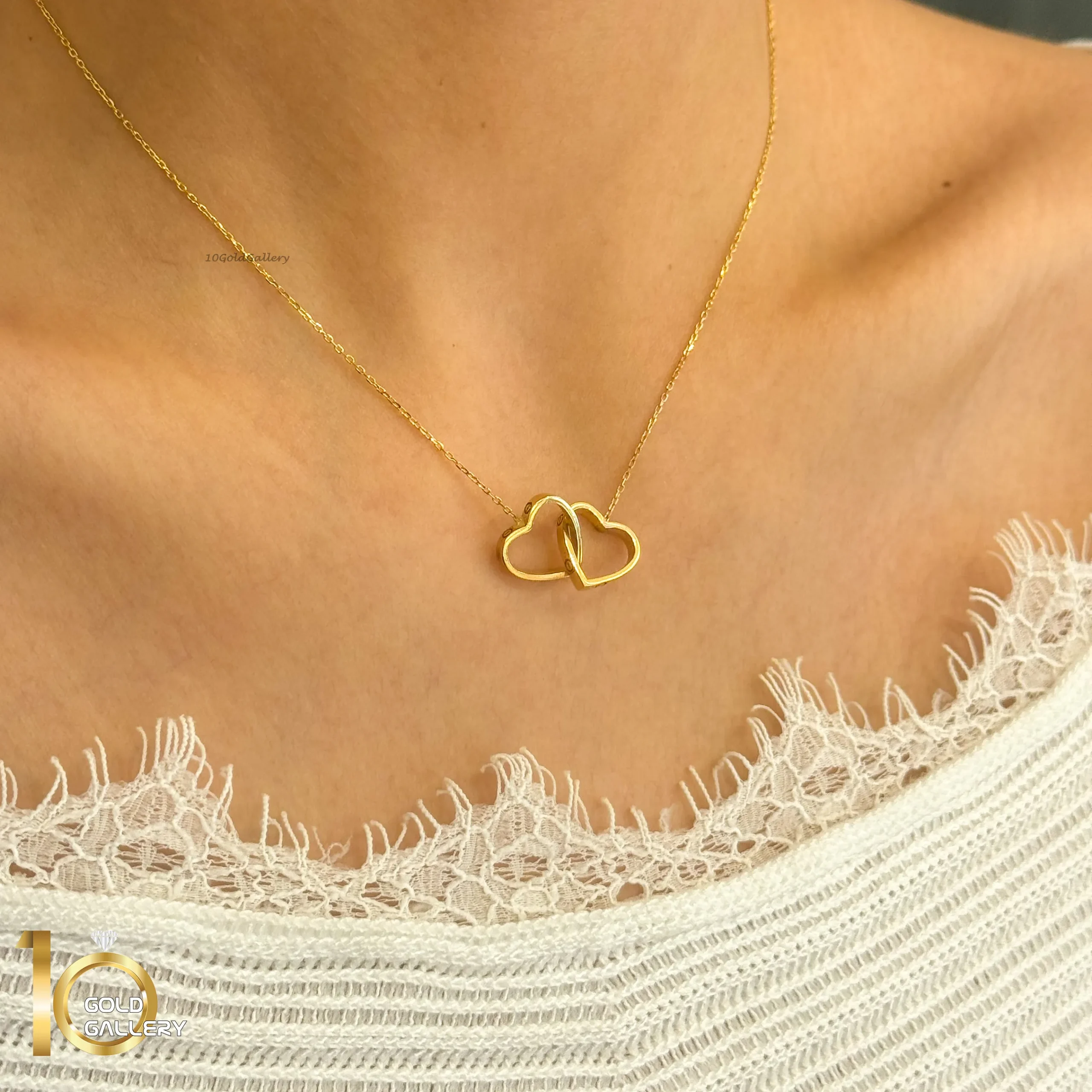 گردنبند مینیمال طرح دو قلب لاو کارتیه گردنبند طلای 18 عیار طرح قلب های love کارتیه کد 1WNL072 - تصویر 1