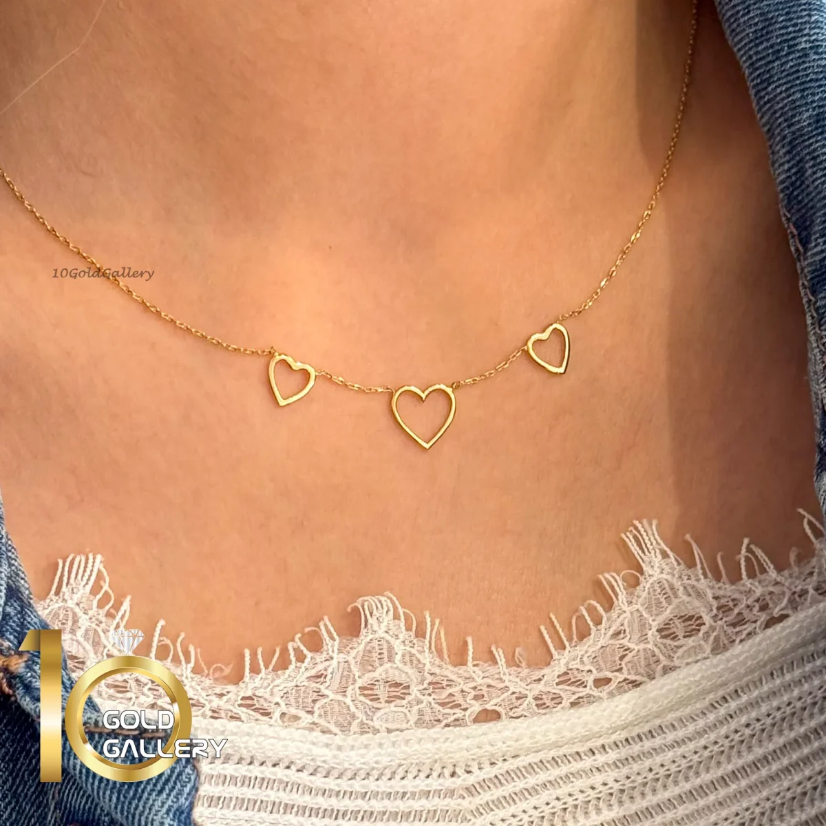 گردنبند طلای 18 عیار طرح سه قلب کد 1WNL094 - تصویر 4